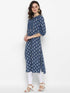 Janasya Women's Blue Cotton Block Print Kurta